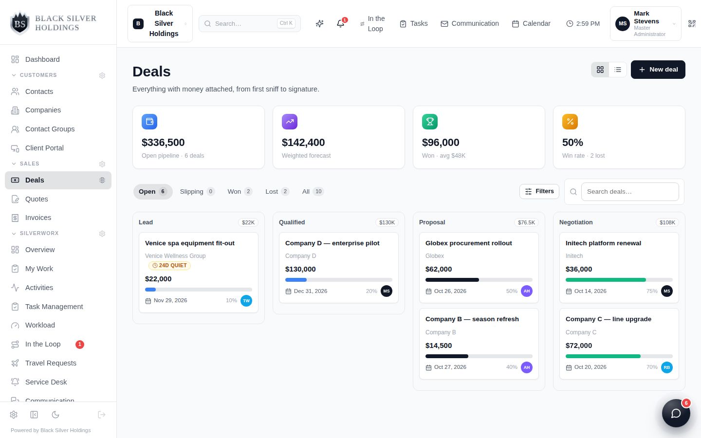 CRM deals board