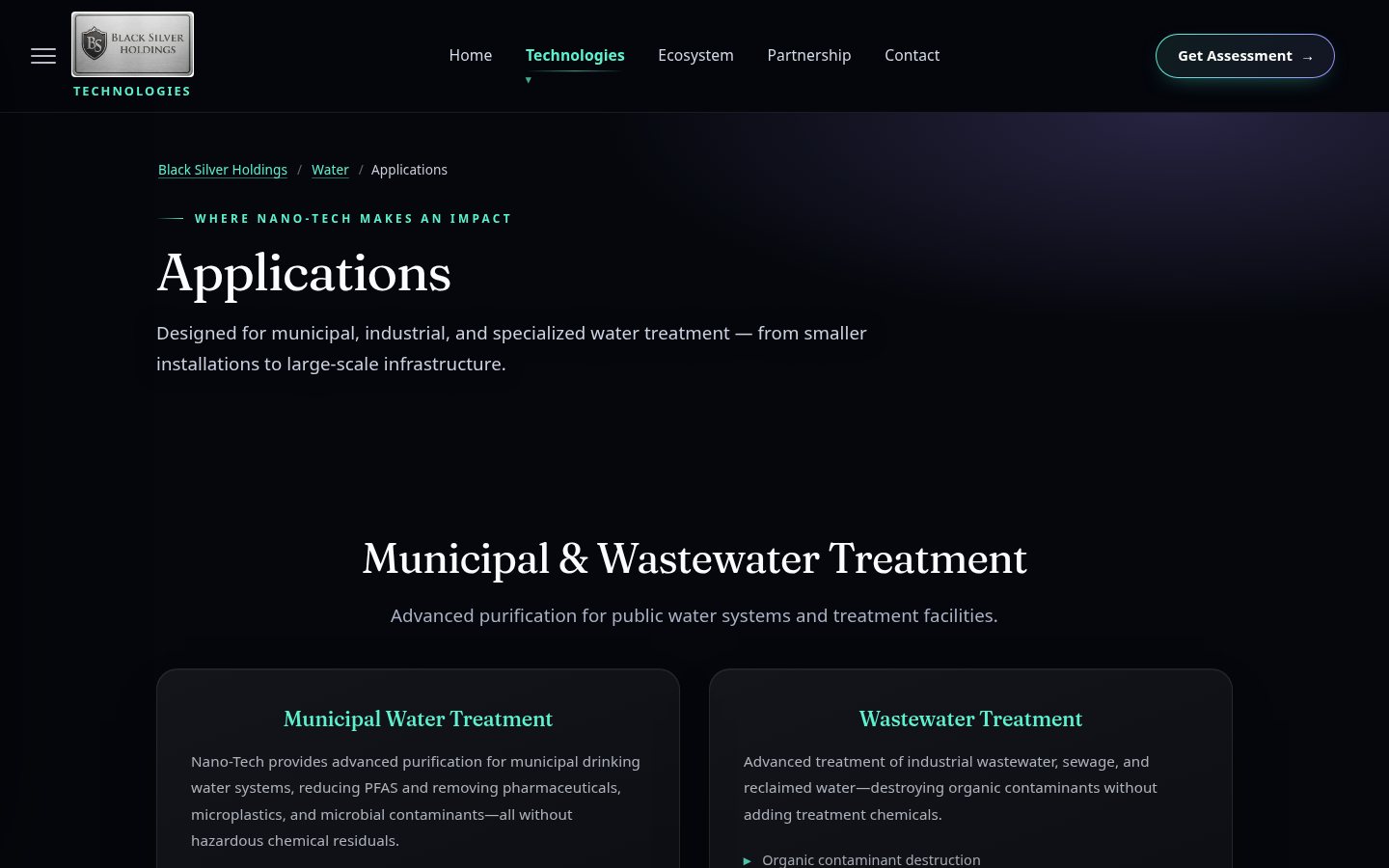 Water applications page: municipal and wastewater treatment